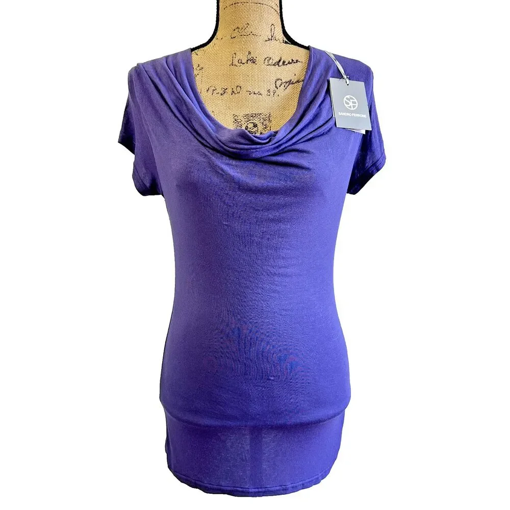 New SANDRO FERRONE Womens Purple Cowl Neck Tee-Shirt Soft Top Sz M Made in Italy - Picture 3 of 10